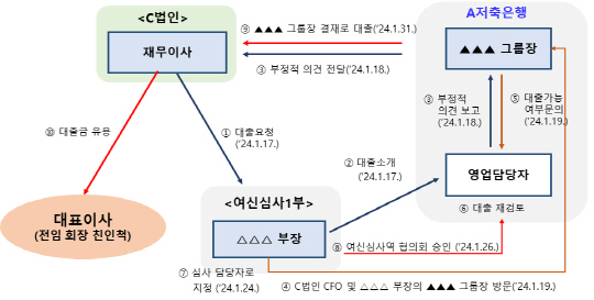 우리저축은행의 손 전 회장 친인척 관련 대출 구조도. [금감원 제공]